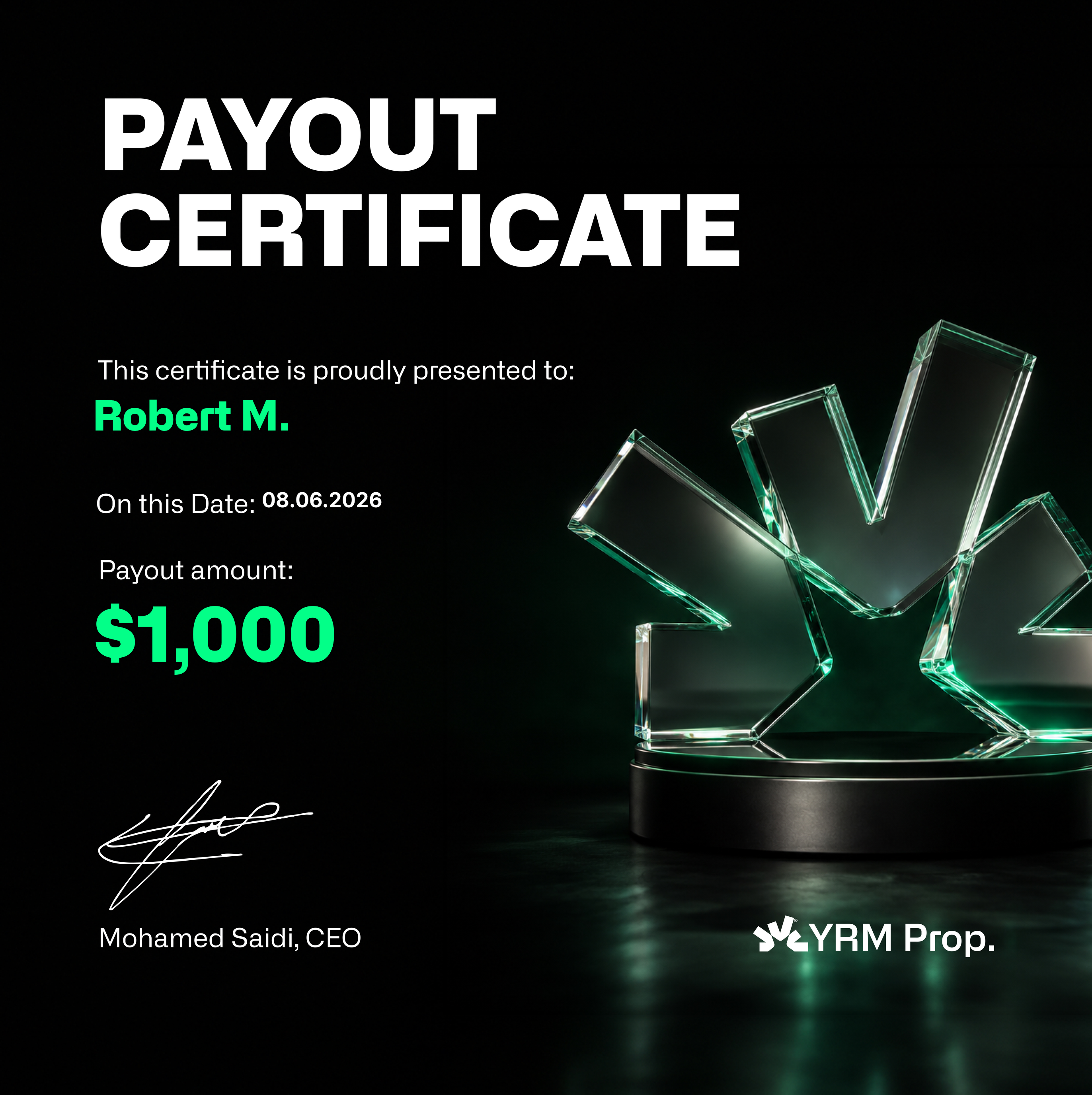 Payout certificate β Robert M. $1,000.00